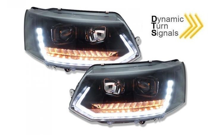 Koplampen VW T5 09-15 Tube LED Dynamic T6 look Zwart