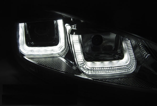 Koplampen VW Golf VI Tube design Zwart/Chroom